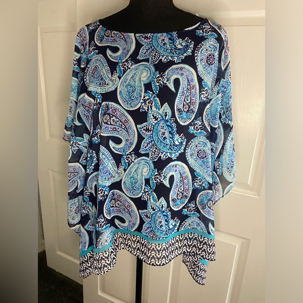 Talbots Blue and White Relaxed 3/4 Sleeve Tunic